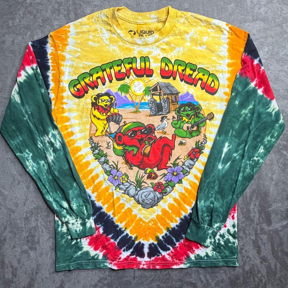 Liquid Blue Grateful Dread Tie Dye Long Sleeve Shirt Mens Medium Grateful Dead